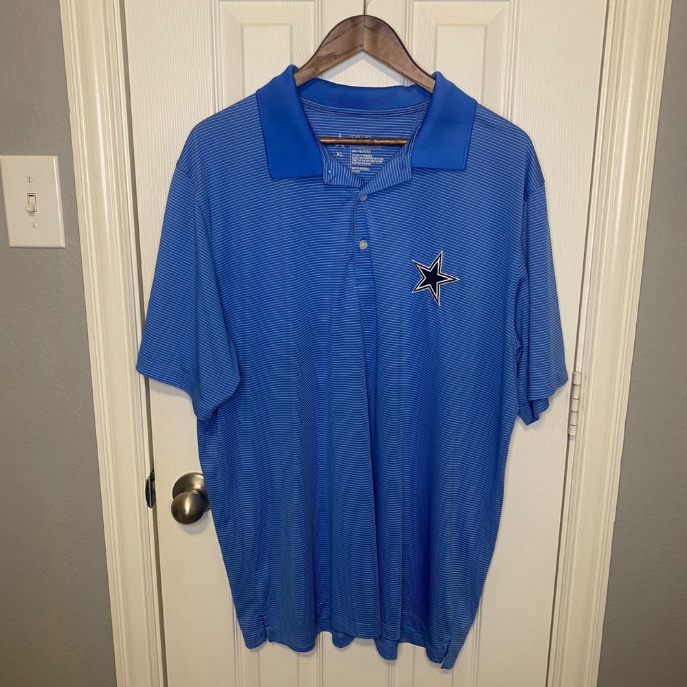 Dallas Cowboys Authentic Polo Shirt Mens XL Blue White Striped Golf Performance